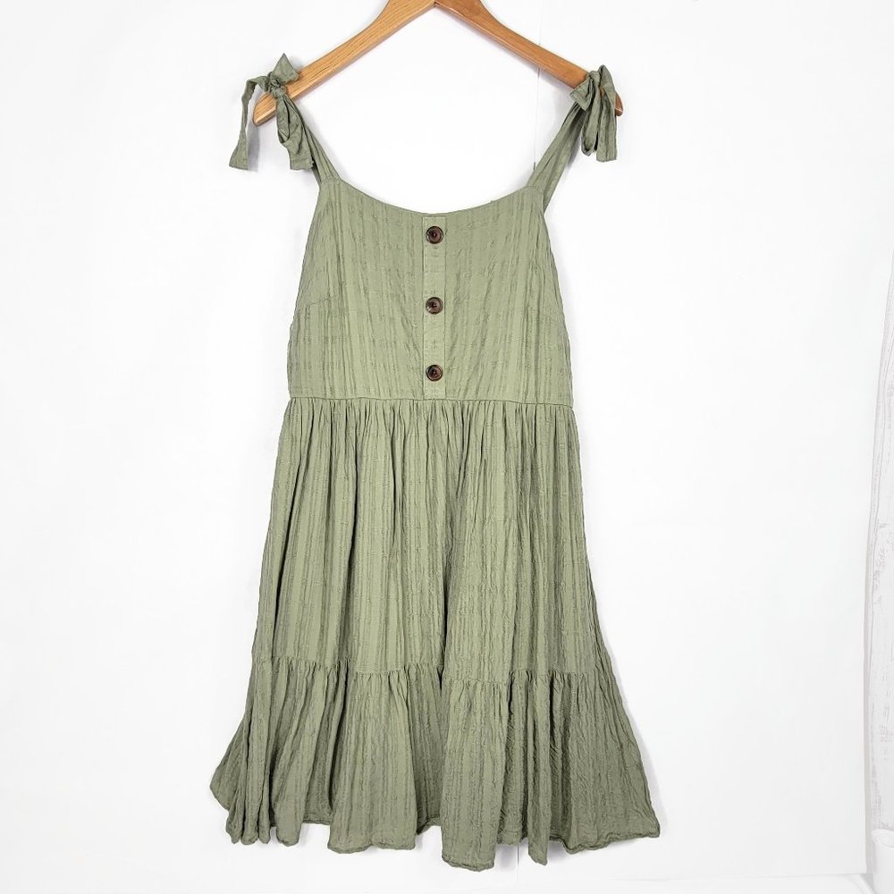 Torrid Dress Size 00 Textured Gauze Sage Green Lined Tiered Tied Shoulders